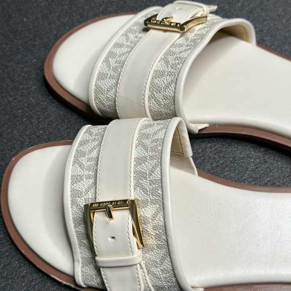 Michael Kors White and Gold Slide Sandals - Picture 2 of 5